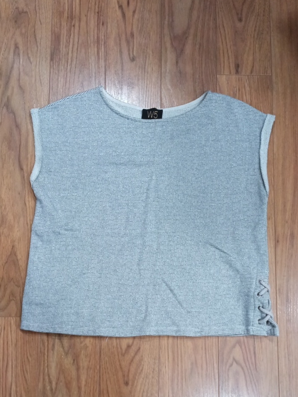 W5 Grey Striped Sleeveless Knit Tank with Side Lace-Up